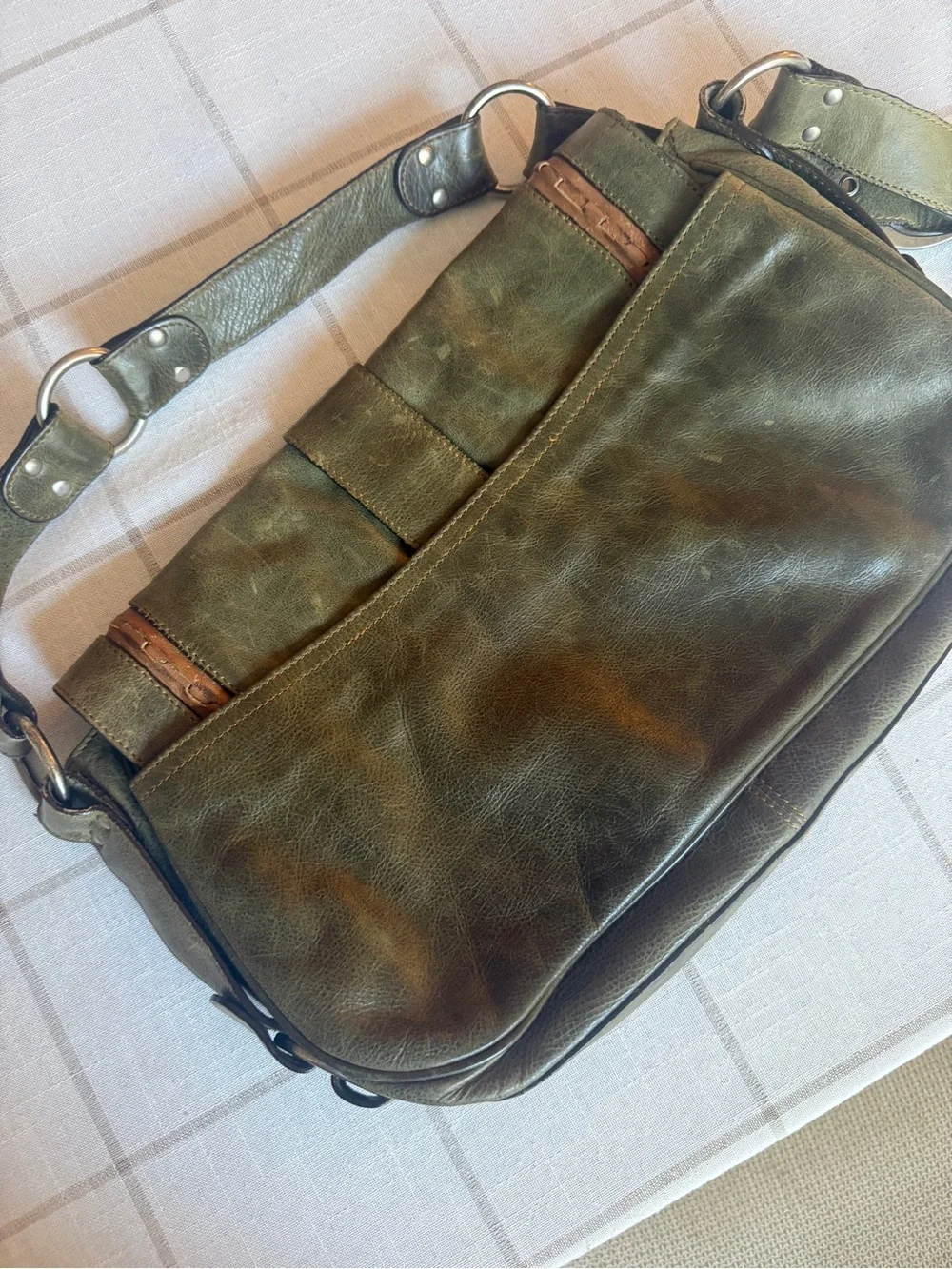 Christian Dior Gaucho Saddle Bag Olive Green Leather Galliano Vintage